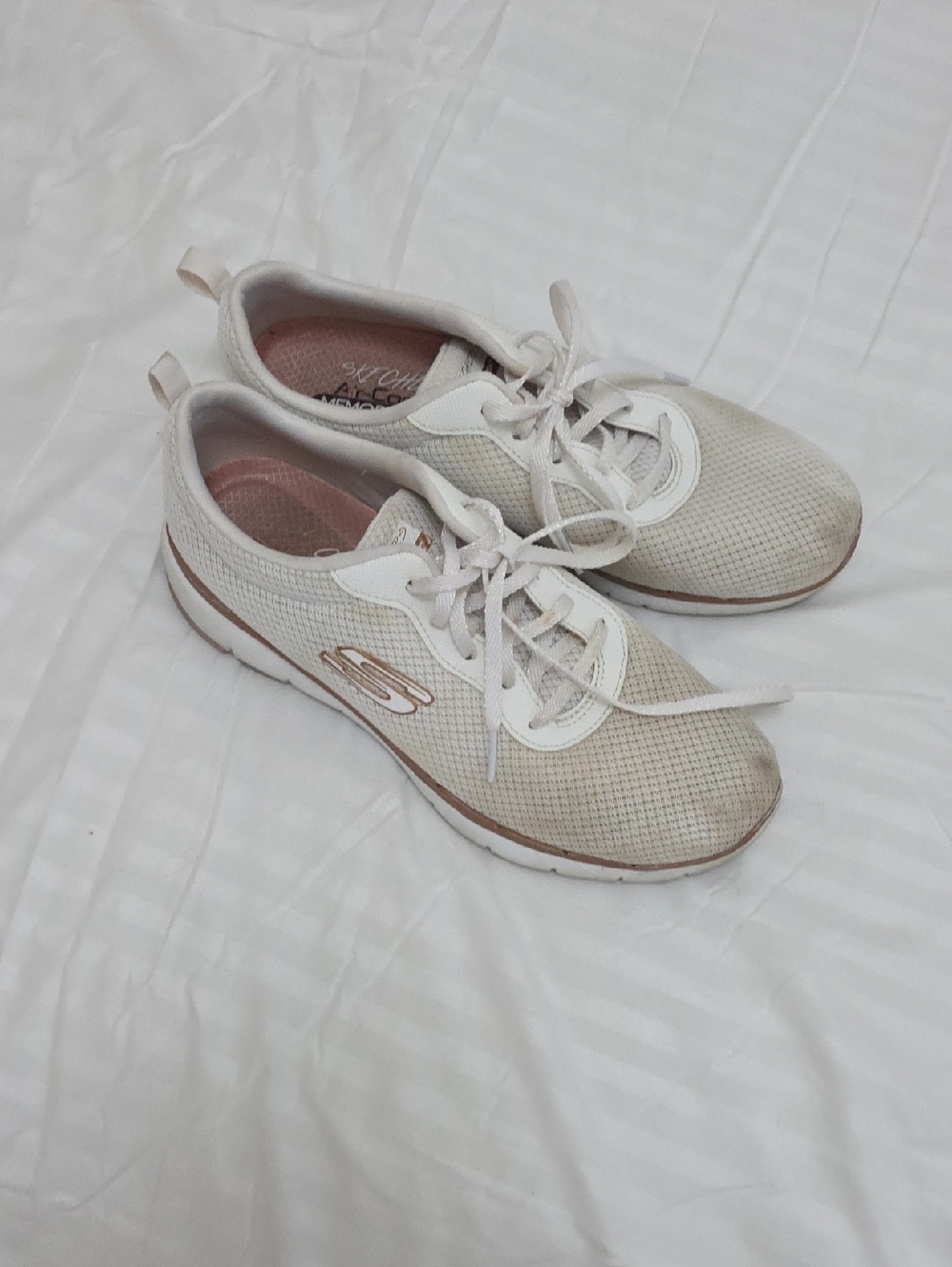 Skechers Women's White Athletic Sneakers with Rose Gold Accents
